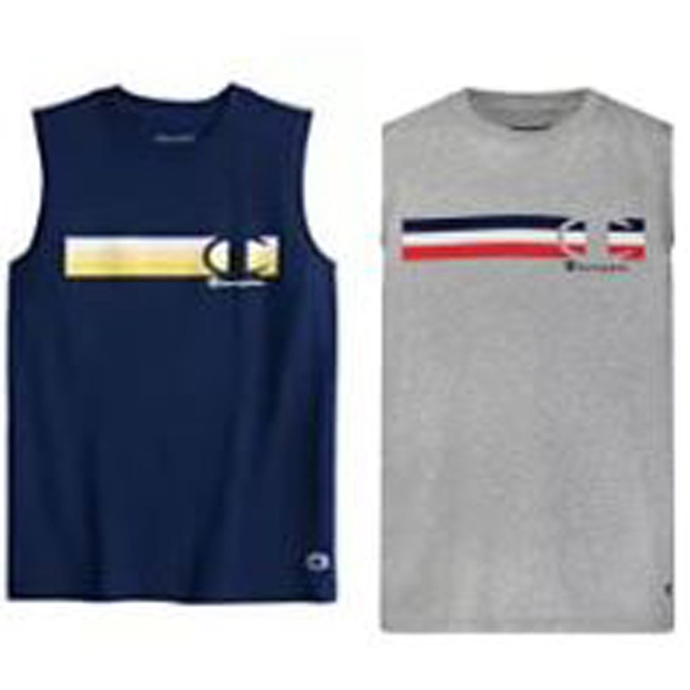 CHAMPION Boys Logo Graphic Muscle Navy & Grey - 2 Tees - NEW